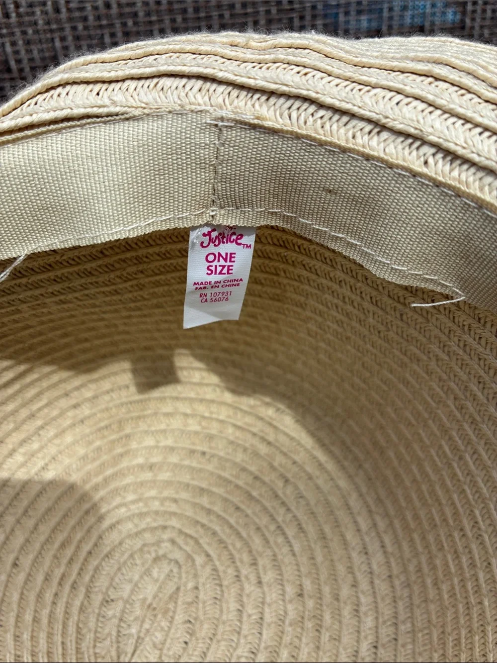 Justice Girls Beige Straw Hat with Neon Tassels